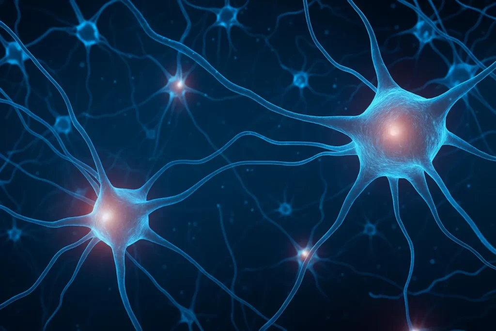 Représentation visuelle de connexions neuronales illustrant le mécanisme de l’EMDR. L’image symbolise la manière dont le cerveau retraitant un souvenir traumatisant peut rétablir les liens, apaiser les émotions et réorganiser l’information grâce aux stimulations bilatérales.