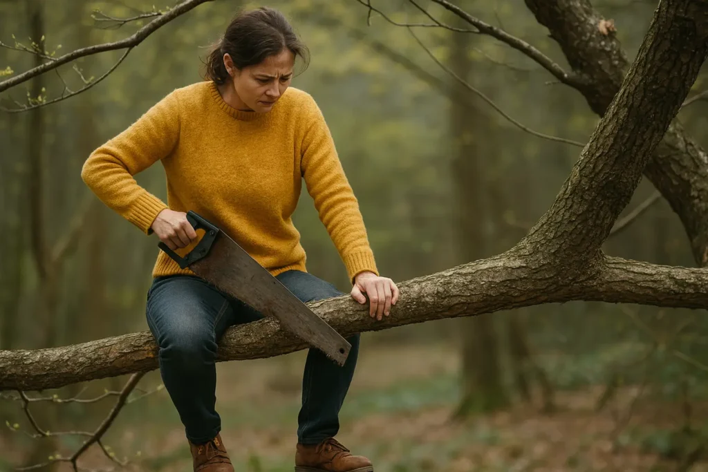 Femme coupant une branche symbolisant le courage de changer et de renforcer la confiance en soi