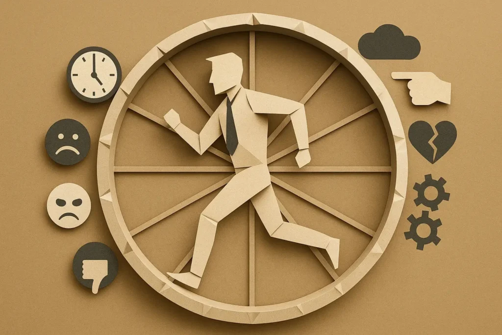 Représentation du stress chronique et des émotions qui s’enchaînent sans pause, donnant la sensation de tourner en rond.